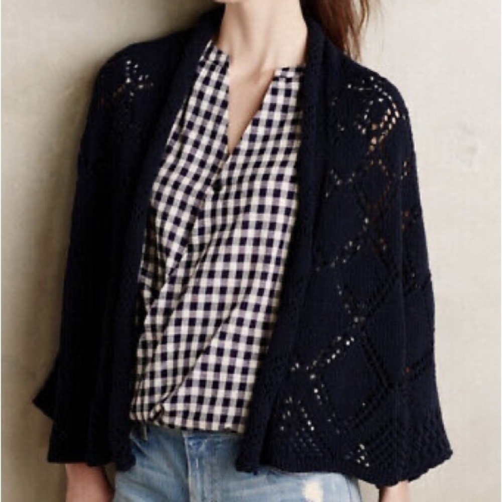 Anthropologie Angel of the North Graduated Diamond Navy Knit Cardigan Preppy Xs